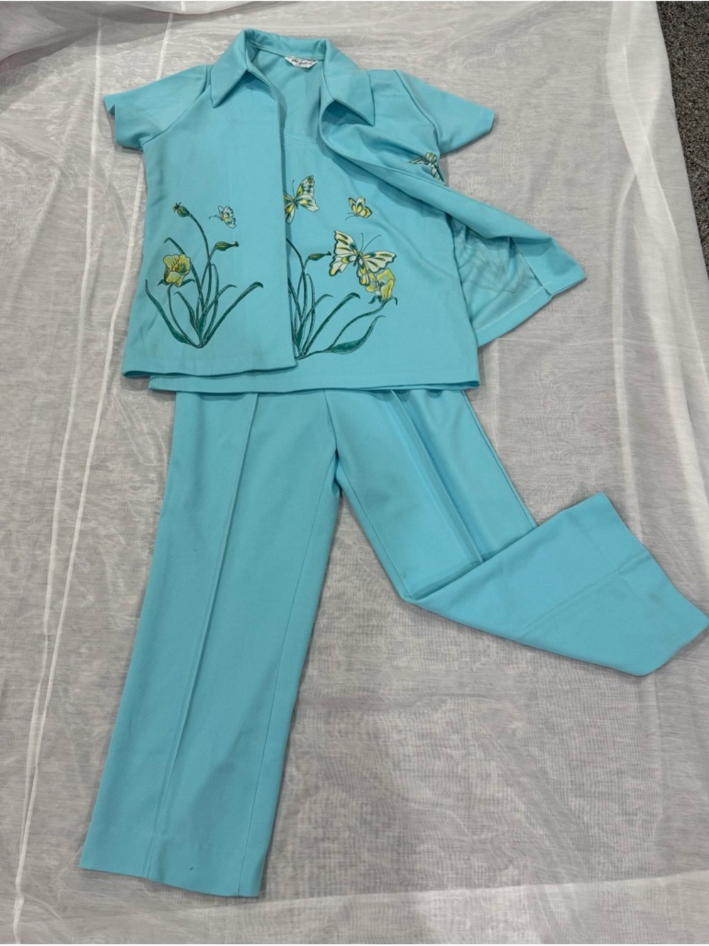 Blue Floral Embroidered 3 Piece Set